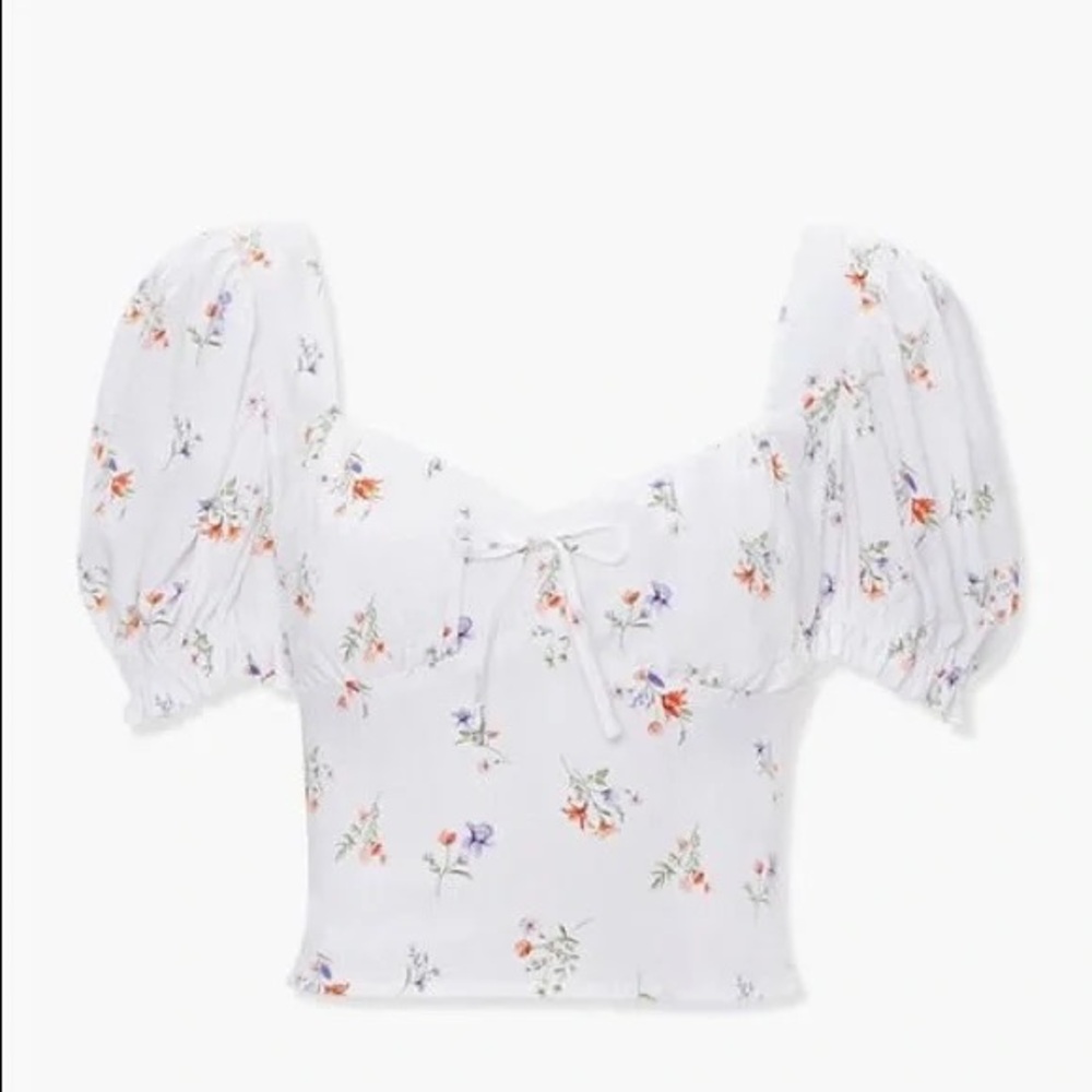 Forever 21 White Puff Sleeve Crop Blouse